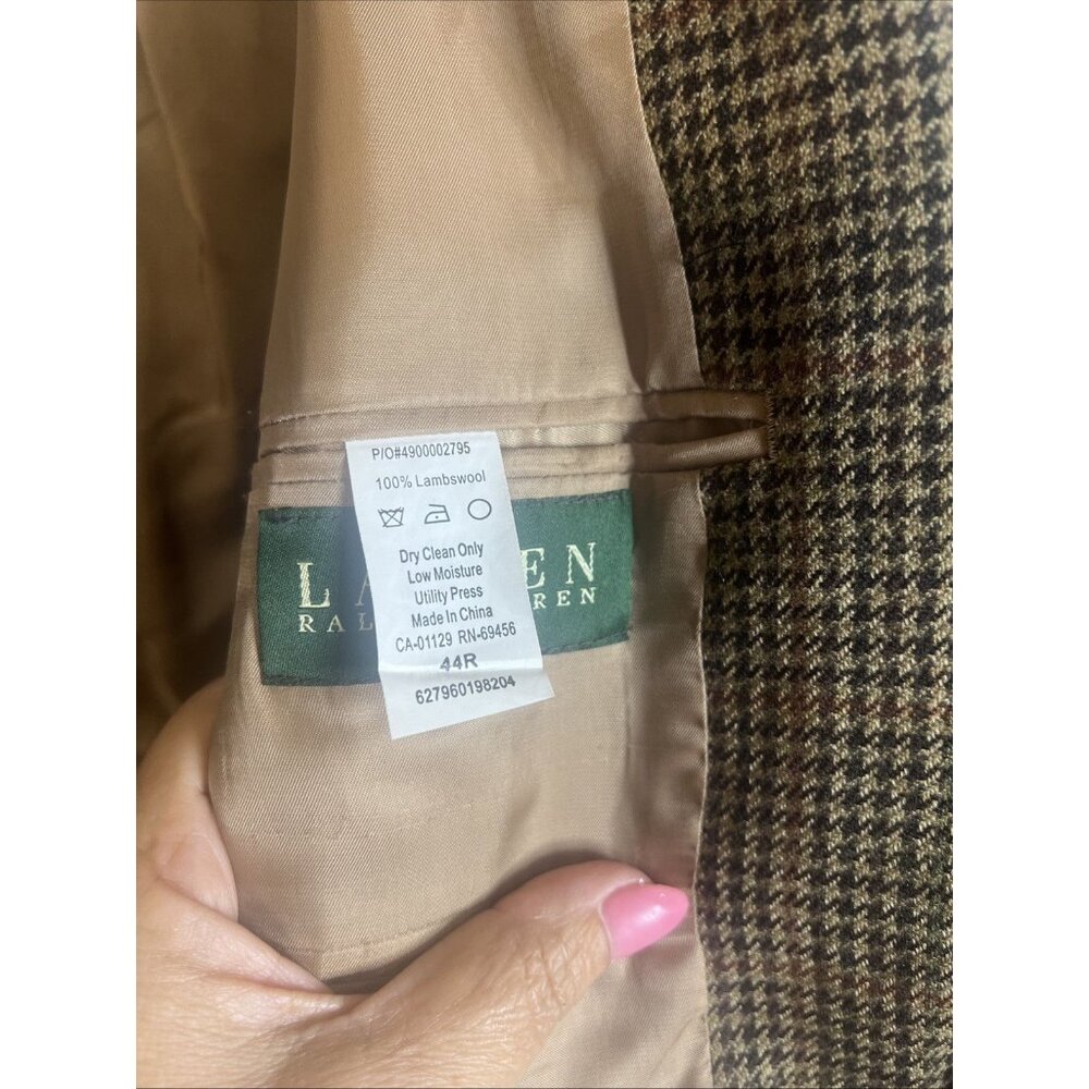 Polo Ralph Lauren Houndstooth 100% Lambs Wool Sports Blazer Jacket Size 44R - Picture 5 of 12